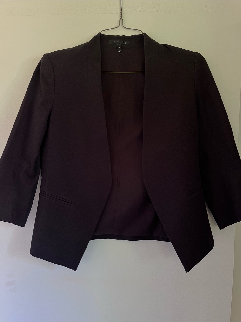 Theory Cotton Women's Black Open-Front Blazer Jacket— Size 4
